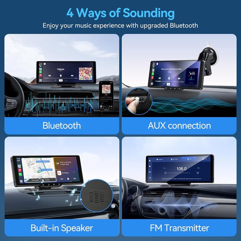 Carpeer Portable Carplay Screen for Car, 10.26" Wireless Carplay Car Stereo & Android Auto Car Play Touchscreen with 1080P Backup Camera,GPS Navigation,Voice Control,5.0 Bluetooth (10.26inch) - Image 5